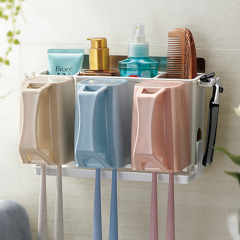 Estante de cepillo de dientes de baño, taza de enjuague bucal, taza de cepillo de dientes montada en la pared, pareja, soporte de cepillo de dientes sin perforación, juego de lavado