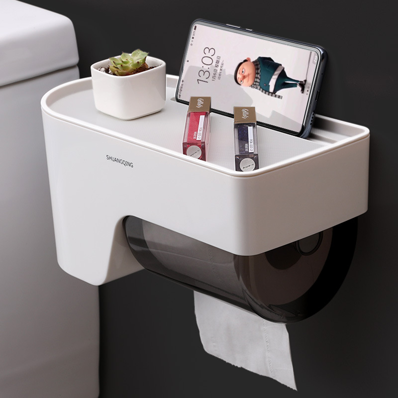 Caja de pañuelos para baño Soporte de rollo de papel impermeable para baño Caja de papel higiénico sin perforación Estante de pared simple