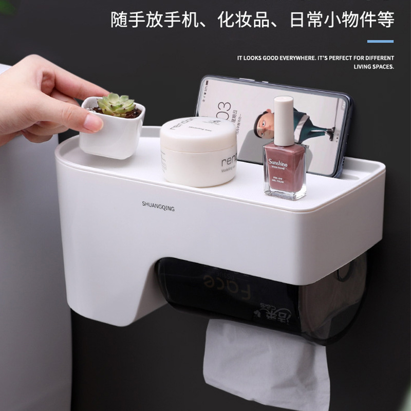 Caja de pañuelos para baño Soporte de rollo de papel impermeable para baño Caja de papel higiénico sin perforación Estante de pared simple
