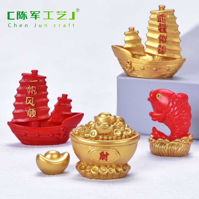 Smooth sailing bamboo micro landscape resin small ornaments New Year Fortune baby red word golden money tree