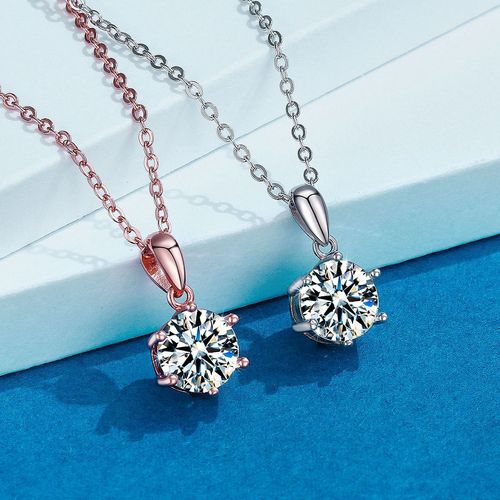 Pure Silver Necklace for Women 1 Carat Moissanite Classic Six-Claw Pendant Necklace Diamond Clavicle Factory Direct Sale One Piece Shipping