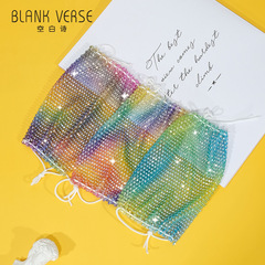 Summer new trendy European and American decorative rhinestones female internet celebrity hot selling sunscreen mask with color diamonds