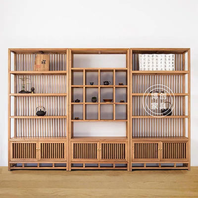 新中式禅意展示架商品陈列货架多宝阁实木博古架茶叶茶具书柜展柜