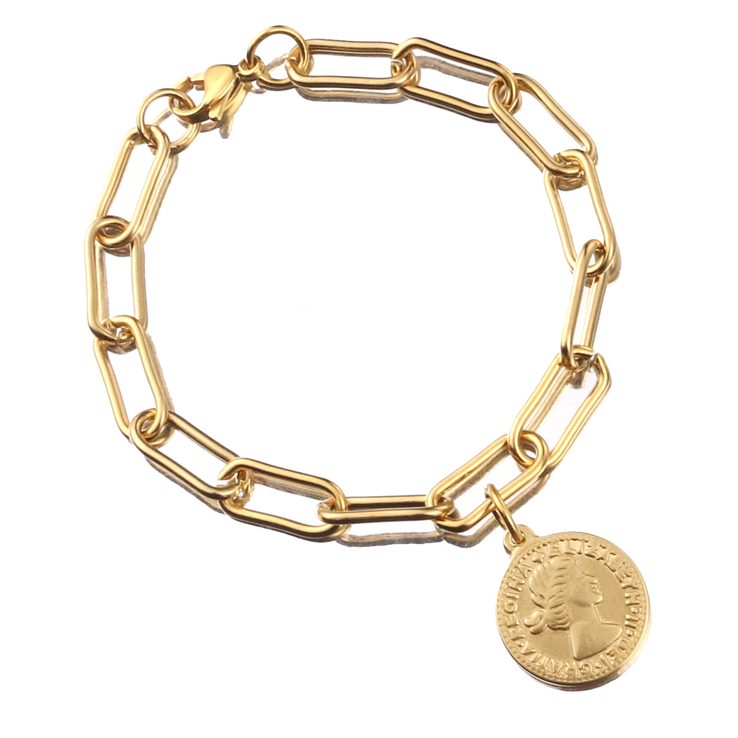Europa y América retro reina Avatar moneda redonda pulsera de oro moda Acero inoxidable hip hop Rock cadena pulsera
