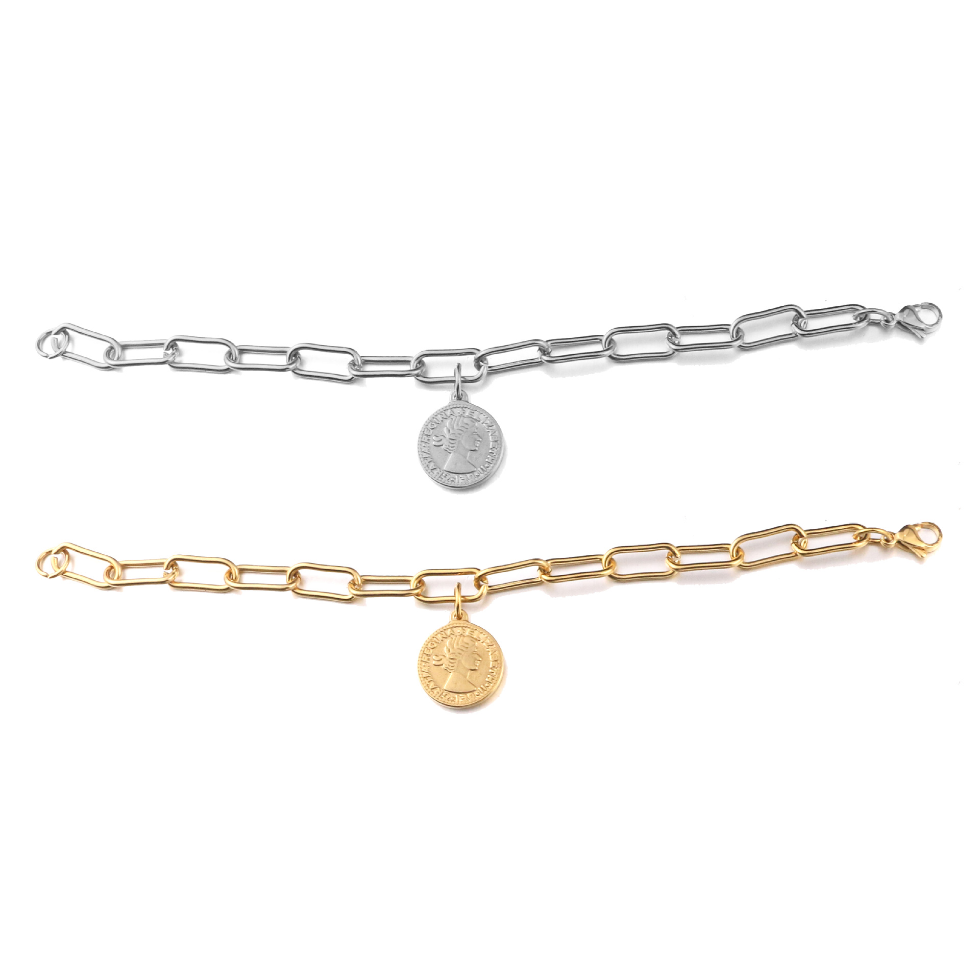 Europa y América retro reina Avatar moneda redonda pulsera de oro moda Acero inoxidable hip hop Rock cadena pulsera