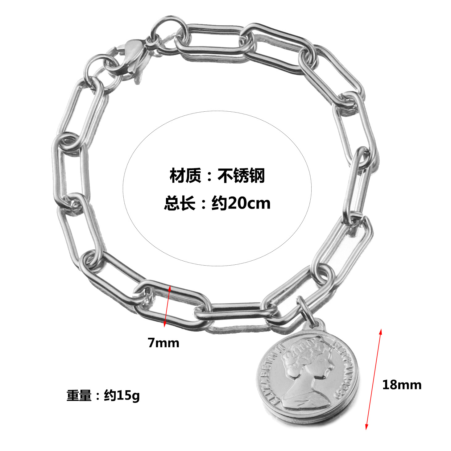 Europa y América retro reina Avatar moneda redonda pulsera de oro moda Acero inoxidable hip hop Rock cadena pulsera