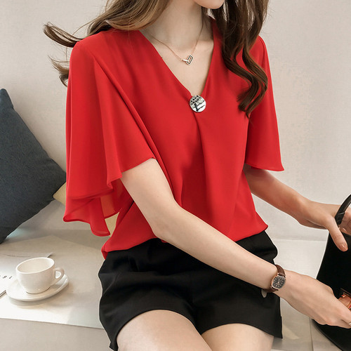 2025 Summer New Large Size Chiffon Shirt Loose Pleated Sleeve T-Shirt Top Slimming Short Sleeve Underwear 200 Pounds 