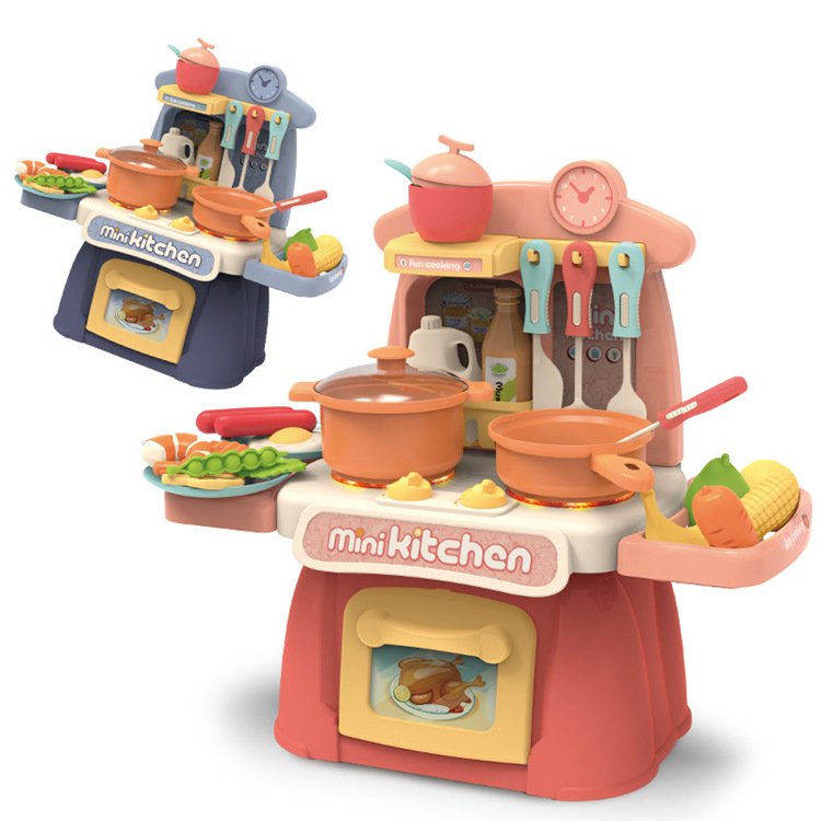 Children's Simulated Sound And Light Kitchen Cooking Mini Tableware Table Play House Meal Kitchen Utensils Toy Set