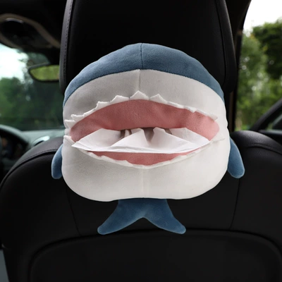Car Cartoon Tissue Box Cute Plush Multifunctional Car Seat Back Hanging Armrest Box Tissue Holder Wholesale for Cars (Car tissue box/set) - shark