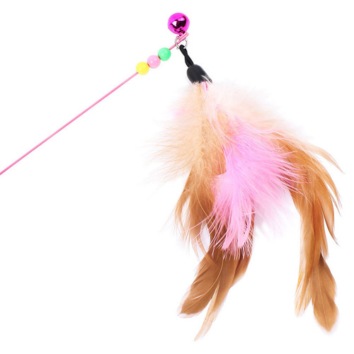 Cat Toy Steel Wire Chicken Feather Cat Funny Stick Cat Interactive Funny Cat Rod Fishing Rod Style Colorful Feather Stick Cat Toy
