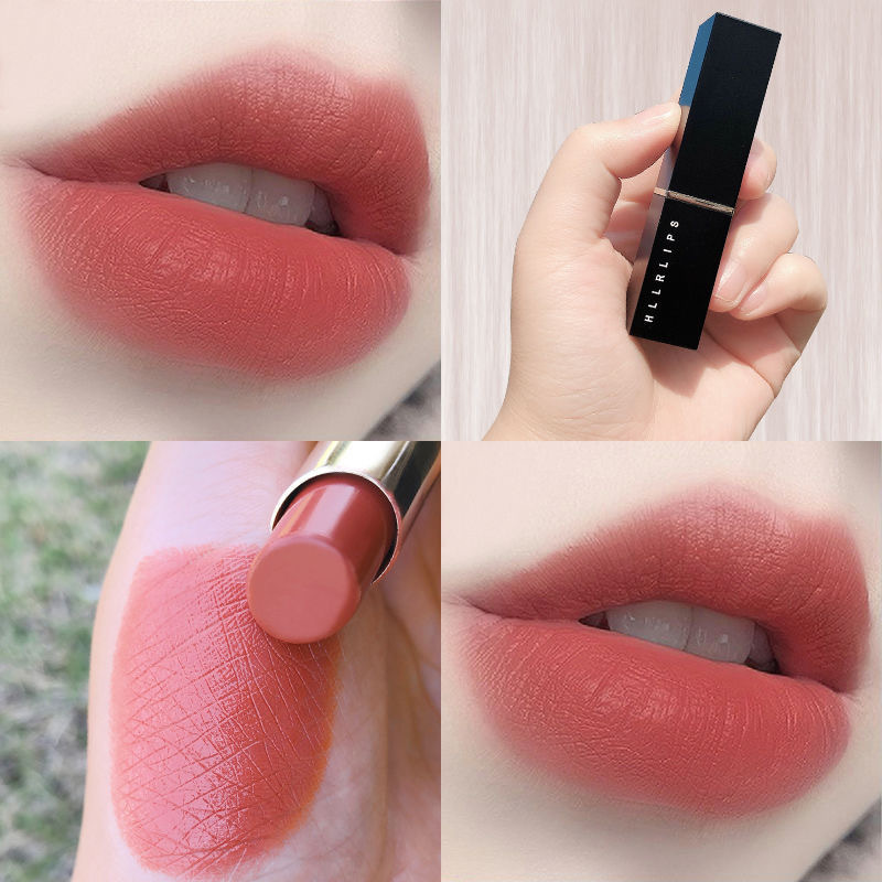 HLLR Fog Face Moisturizing Black Body Gold Tube Lipstick Moisturizing Female Student Vintage Milk Tea Color Lipstick Cosmetics Wholesale