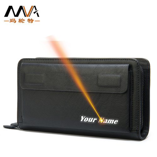 Marant Men's Handbag Genuine Leather Handbag Men's Long First Layer Cowhide Mobile Phone Bag Large Capacity Double Zipper Wallet