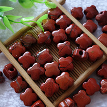 天然红砖石红碧玉战国红四叶草大孔吊坠饰品配件13.5mm