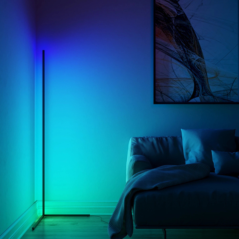Moderno minimalista LED línea lámpara de pie RGB colorido esquina lámpara salón dormitorio ángulo recto lámpara de pie larga