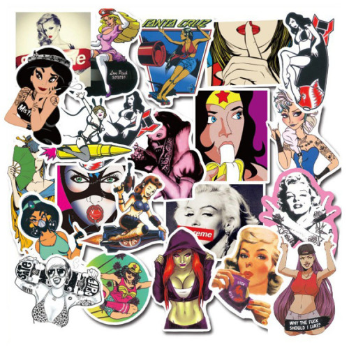 Sexy Female Doodle Sticker, Sexy Personality Laptop Notebook Rolling Suitcase Waterproof Decal, Removable and Adhesive-Free