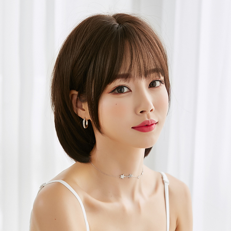 Yiwu manufacturers wholesale shoulder-length short hair long hair round face straight hair short hair styling face natural fluffy wig cover