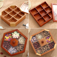 Modern Chinese Style Solid Wood Dry Fruit Plate for Home Living Room Divided with Lid Wood Nut Plate Creative Candy Sunflower Seed Storage Box