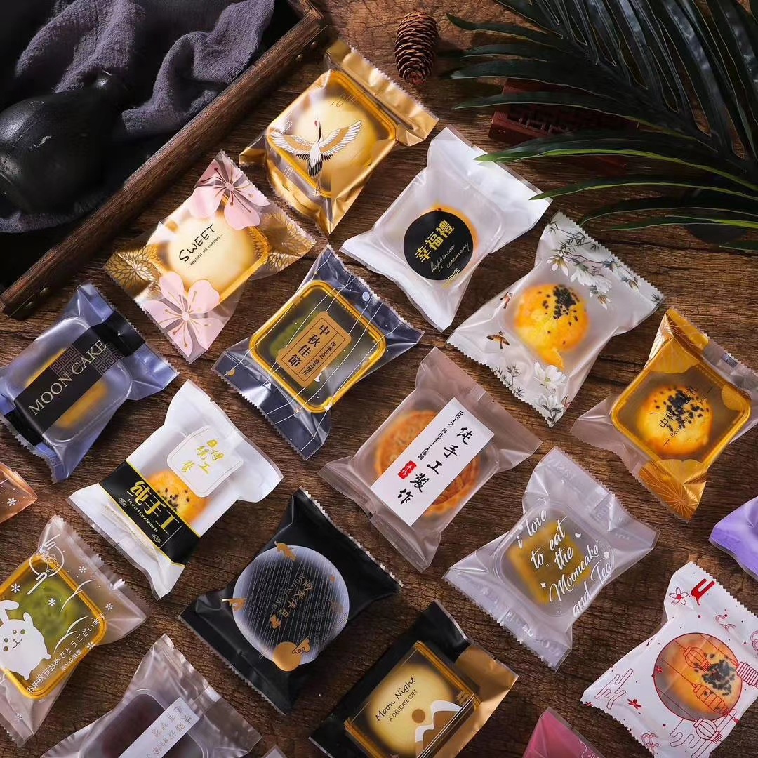 中秋新款月饼包装袋绿豆糕盒蛋黄酥加厚袋子63g100g机封100/枚