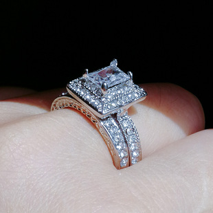 wish hot selling zircon ring wholesale high-end foreign trade hot selling jewelry European and American popular luxury double layer ring set