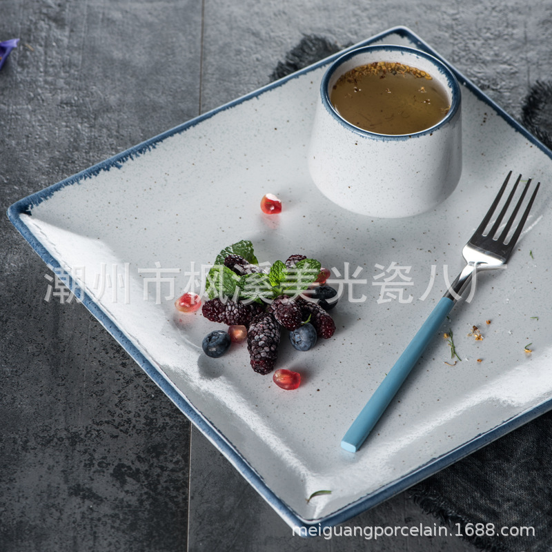 美光烧创意正方形冷菜盘餐盘牛排平盘陶瓷西餐盘沙拉水果盘