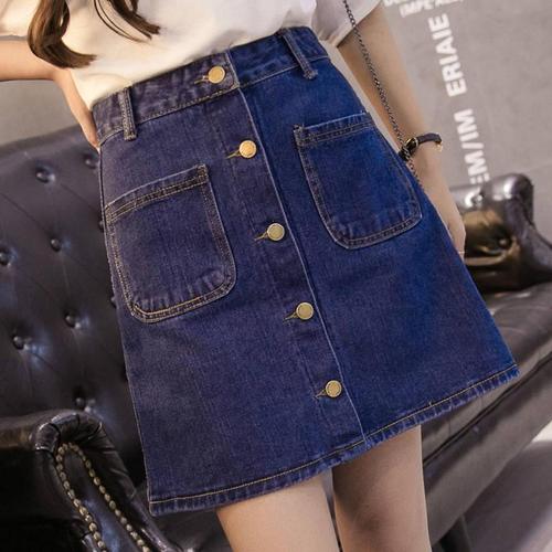 Women's Korean-style student button-down high-waisted denim short skirt for 2025 spring A-line denim bodycon skirt