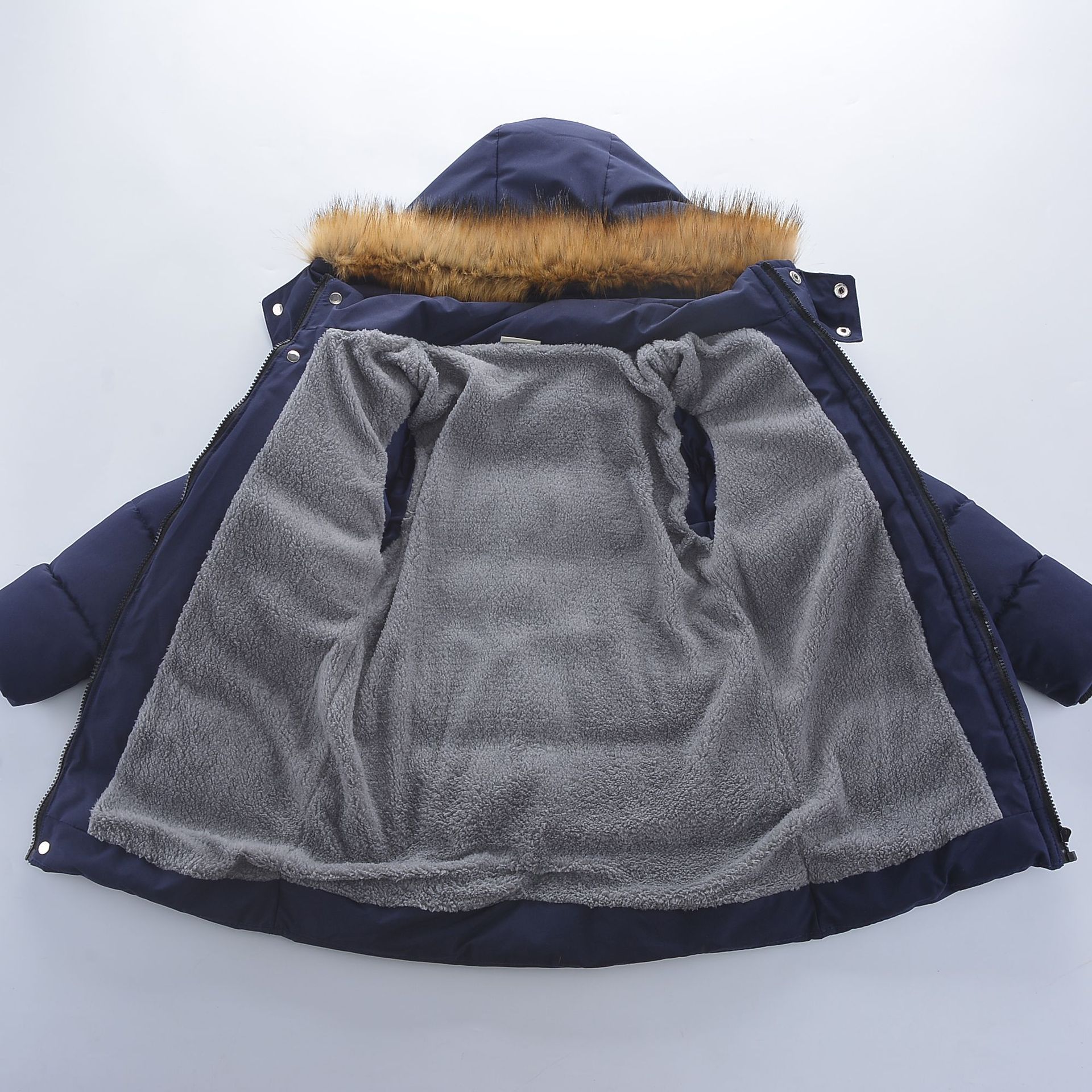 Winter New Boys' Cotton-padded Clothes Korean Style Middle and Large Children's Thickened Down Cotton Mid-length Fleece-lined Cotton-padded Jacket