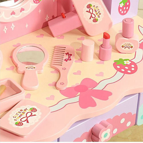 New Wooden Dress-Up Vanity Set Toy Set for Girls, Creative and Educational, Princess Makeup Birthday Gift, Wood Craft