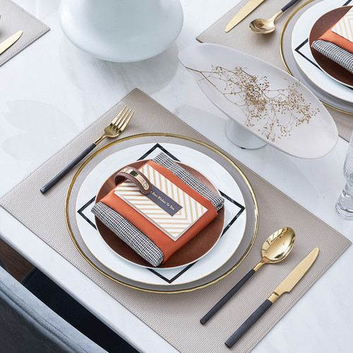 Cross-border Leather Texture Series Dinner Plate Creative Simple Model House Decoration Ceramic Plate Phnom Penh Light Luxurious Steak Western Food Plate