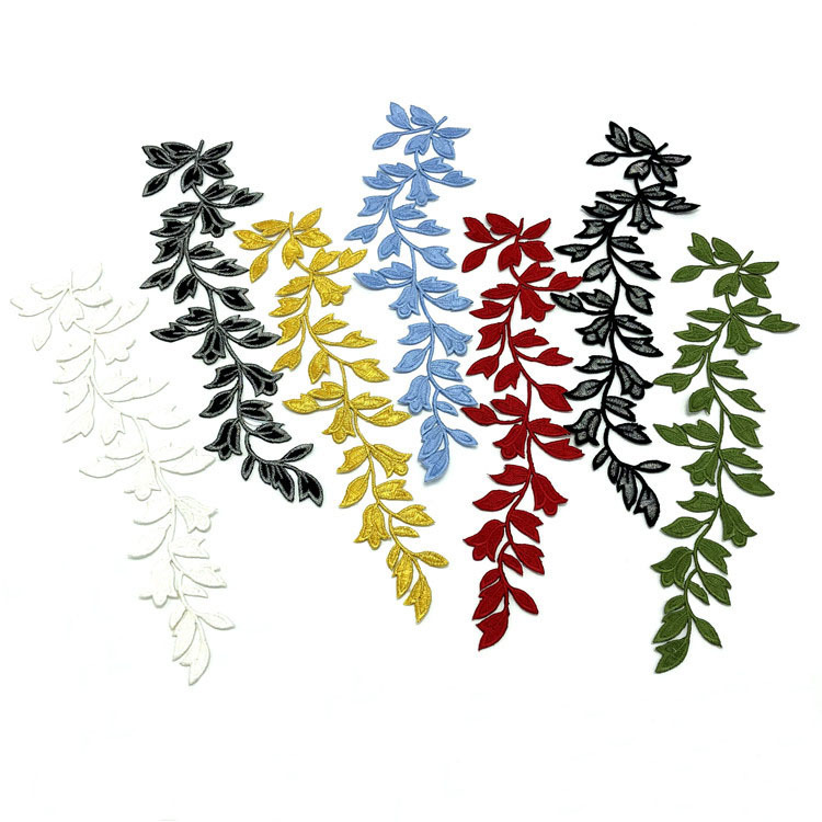 Leaf embroidery cloth stickers cheongsam coat decoration accessories home textile adhesive patch long flower embroidery stickers manufacturers