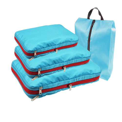 Travel Storage Bag, Compression Organizer, Zippered Waterproof Storage Set with Shoe Pouch and Waterproof Clothing & Toiletries Bag