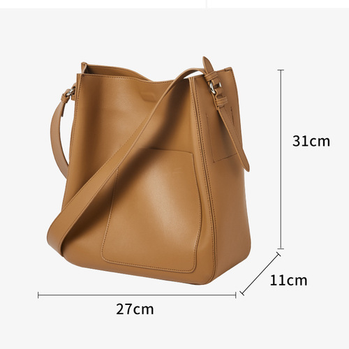 2024 New Genuine Leather Women's Bag Large Capacity Soft Leather Bucket Bag Women's Retro Commuting Tote Bag Single Shoulder Crossbody Bag