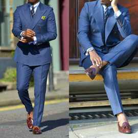 2023年蓝色外贸专供商务休闲西服男两件套新郎伴郎婚礼宴会西装男