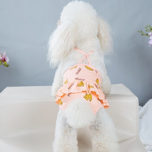New Banana Print Dog Sanitary Pants Comfortable Breathable Shoulder Straps Pet Sanitary Pants Cotton Dog Auntie Pants