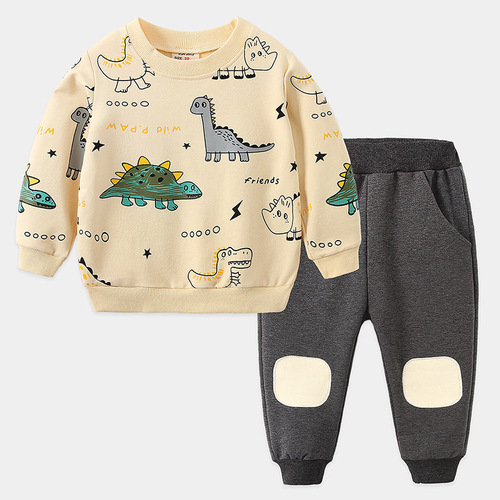 Children's clothing student cotton sportswear loose and fashionable new long-sleeved small animal cute and handsome design boy suit