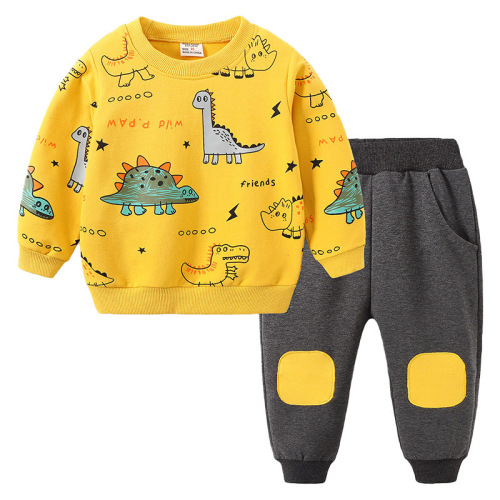 Children's clothing student cotton sportswear loose and fashionable new long-sleeved small animal cute and handsome design boy suit