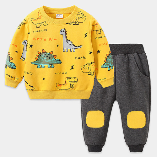 Children's clothing student cotton sportswear loose and fashionable new long-sleeved small animal cute and handsome design boy suit