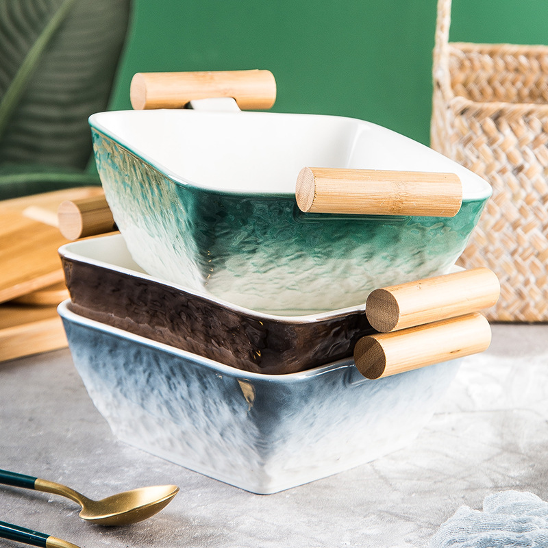 Nordic ins estilo tazón de cerámica Hogar personalizado tazón de sopa tazón de fideos instantáneos tazón de ensalada de frutas binaural creativo con tapa vajilla