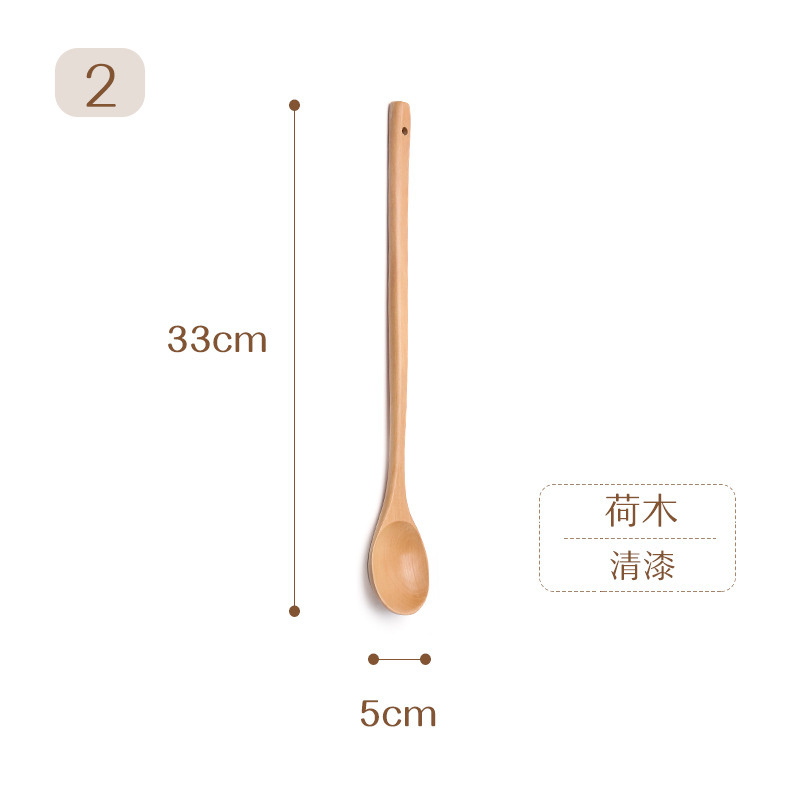 Cuchara de mango largo de estilo japonés de madera maciza vajilla para el hogar cuchara de sopa de pintura grande cuchara de mezcla de café preparada cuchara de madera de helado al por mayor
