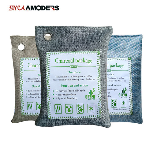 Cross-border bamboo charcoal bag for car deodorization, new car formaldehyde removal charcoal bag for home and car dual use 200g linen charcoal bag wholesale