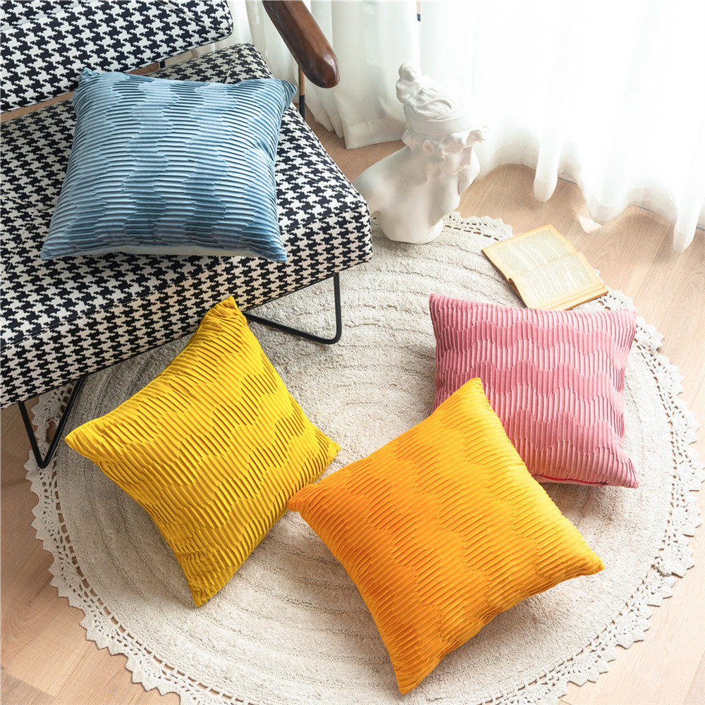 Copricuscino per divano plissettato geometrico in velluto olandese spesso in stile nordico, colore unito americano, artigianato_voghion.com