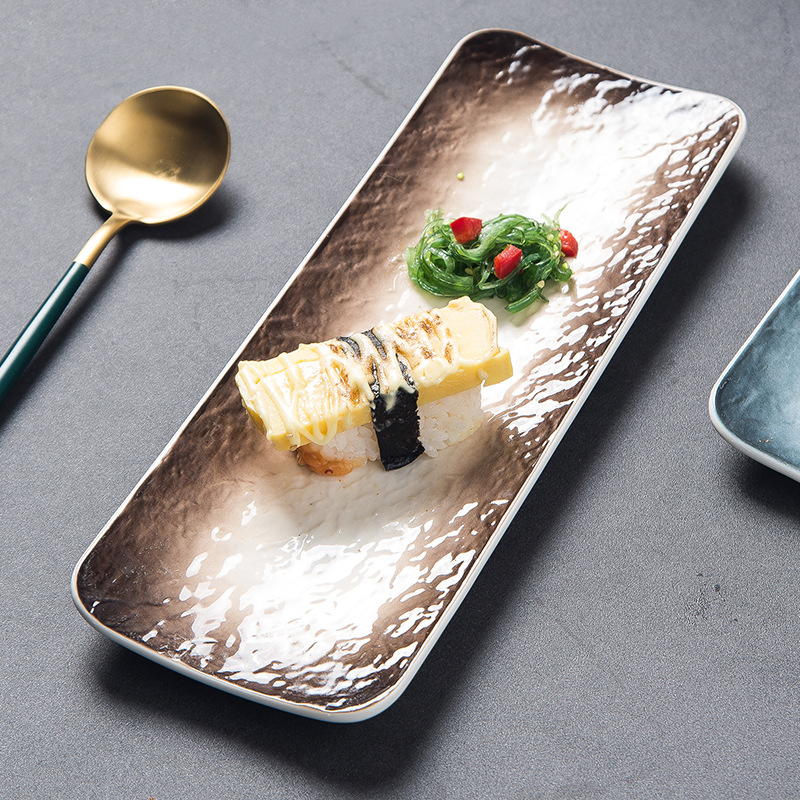Estilo japonés simple patrón de piedra Placa de sushi hogar creativo de cerámica placa rectangular Placa de postre Hotel personalizado vajilla Nórdica