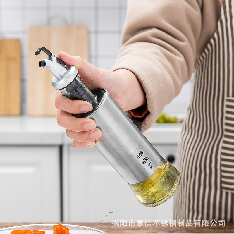 Aceitera de Vidrio con Dosificador de Acero Inoxidable para Cocina