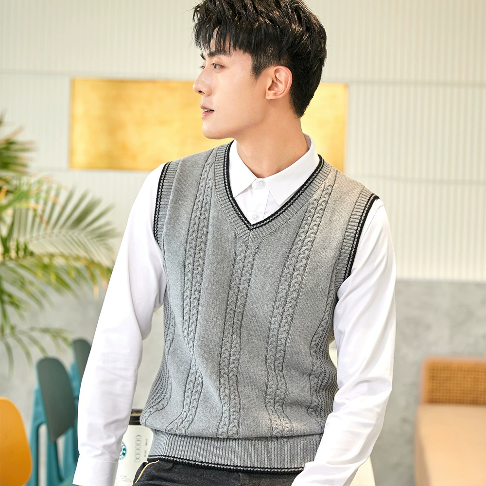 Шерстяной жилет с V-образным вырезом, мужской витой свитер без рукавов, жилет, мужской шерстяной жилет, утепленный Молодежный витой свитер, жилет