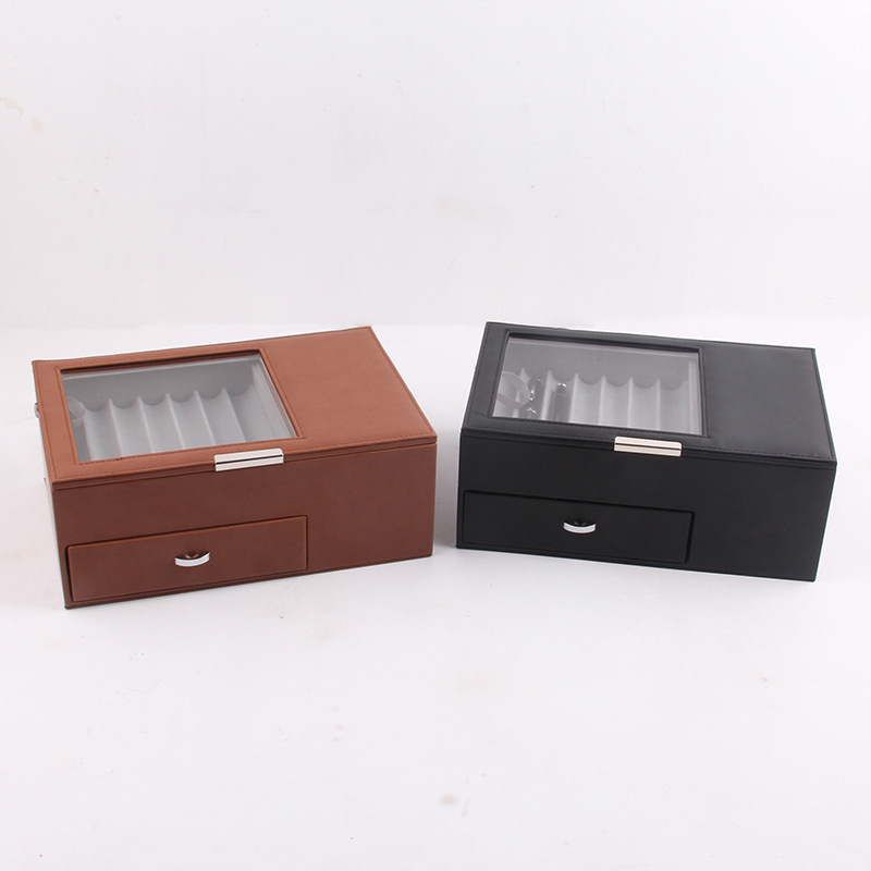 Caja de pluma 14 piezas caja de presentación de pluma de cuero doble cajón caja de regalo de negocios caja de almacenamiento de pluma caja de papelería