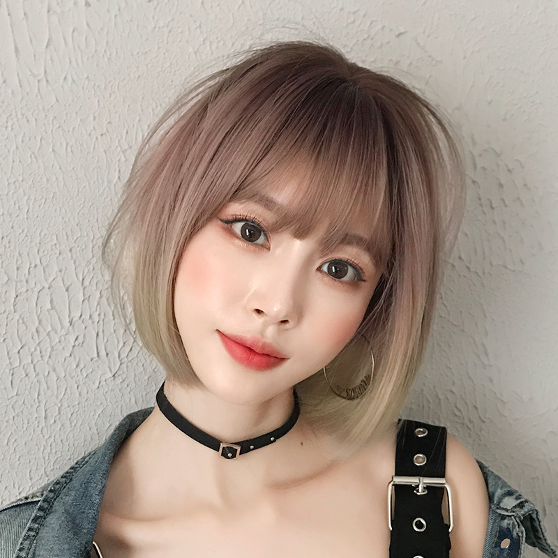 Factory wholesale wig female short hair bobo new short straight hair realistic chemical fiber wig gradient color in stock Factory wholesale wig female short hair bobo new short straight hair realistic chemical fiber wig gradient color in stock