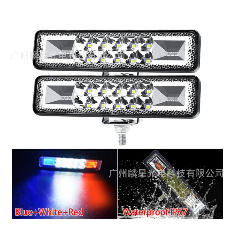 Lote directo de fábrica de luces LED de coche de una sola palabra doble fila 16 cuentas led48W Luz de inspección de luz de trabajo de tres colores