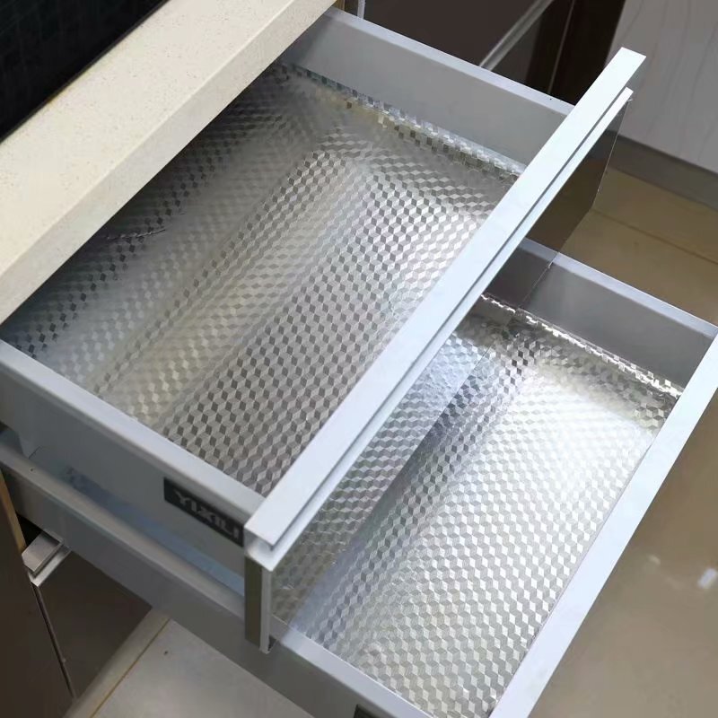 Kitchen Drawer Liner Wallpaper Self-Adhesive Rental House Renovation Cabinet Stickers Gold and Silver Aluminum Foil Paper Tile Stickers Stove Top