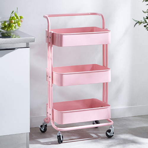 19mm Diameter Small Cart Shelf Kitchen Floor Bedroom Living Room with Wheels Portable Baby Supplies Storage Cart