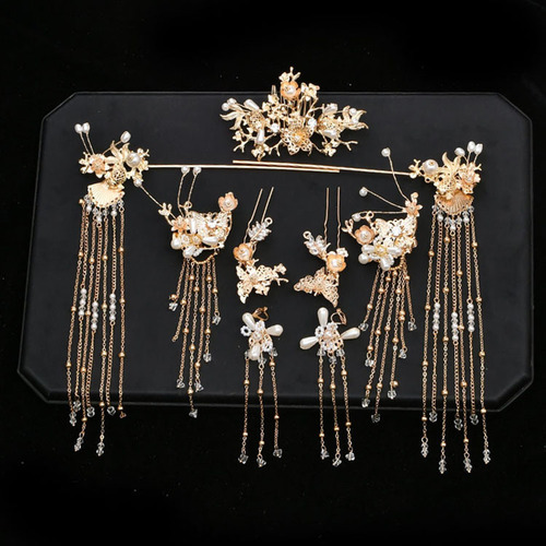 New Hanfu headwear, ancient style hairpins, bride Xiuhe clothing headwear, tassels, step shake set, ancient hairpins, hair accessories for women