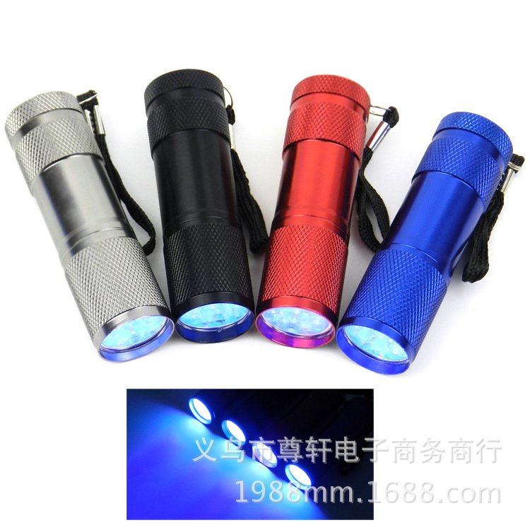 9Led Purple Flashlight Uv Ultraviolet Handheld Money Detector Light 395 Fluorescent Portable Aluminum Alloy Purple Light